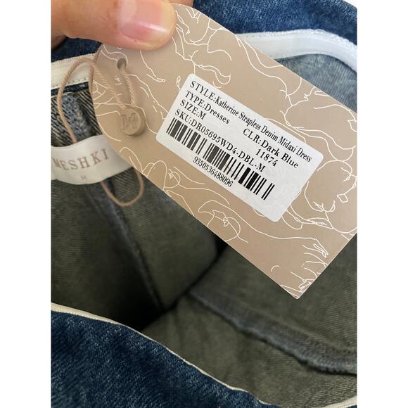 MESHKI Katherine Strapless Midi Denim Dress - Picture 3 of 3